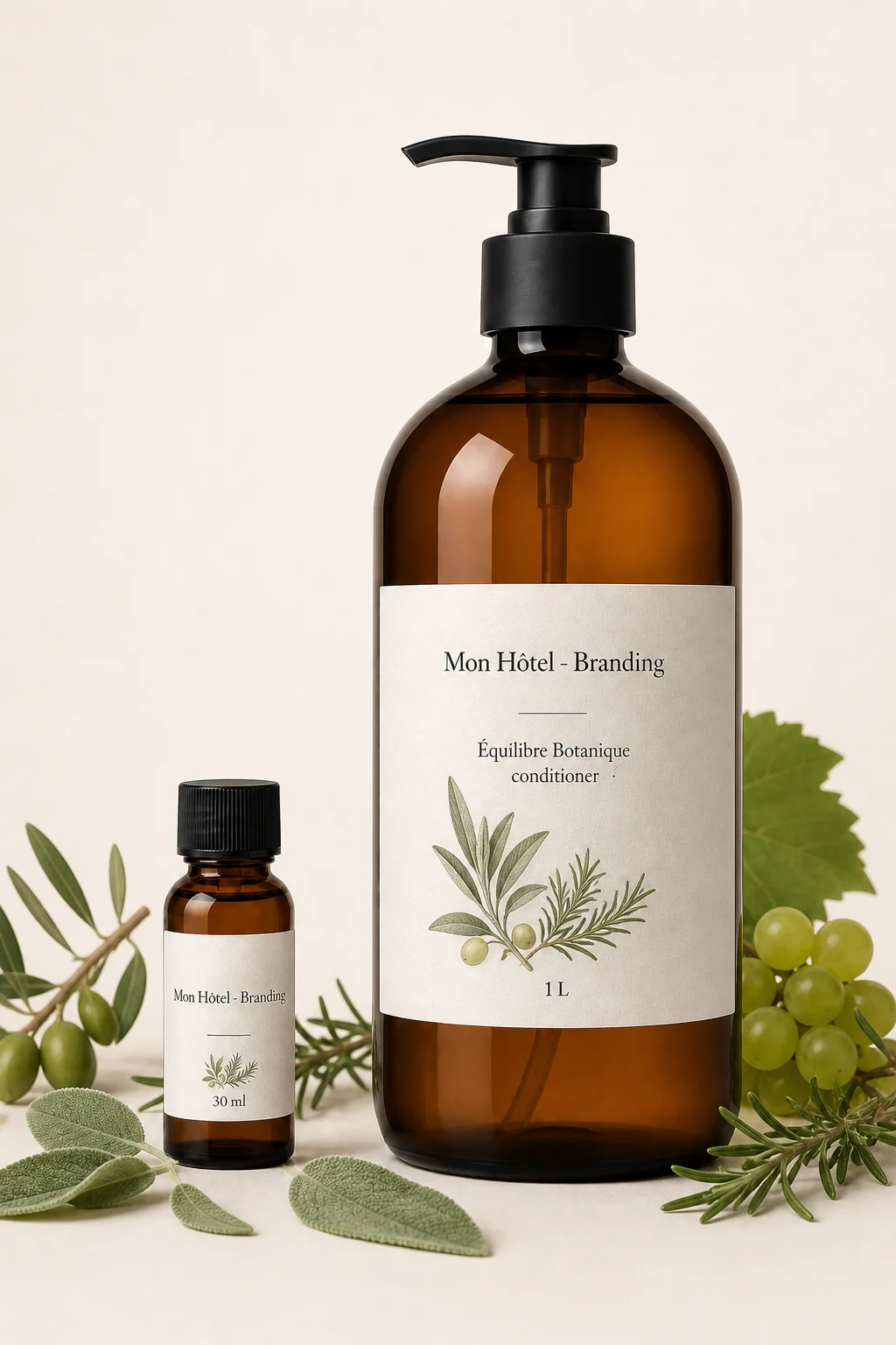 Après-shampoing Équilibre Botanique Mon Hôtel - Branding, formats 30 ml et 1 L